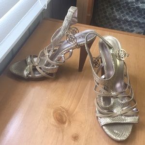 8.5 gold strap heels Nicole miller